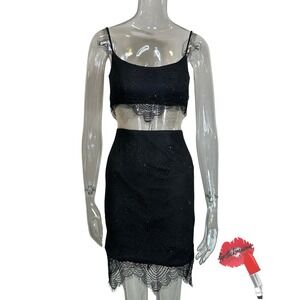 Glamour By Terani Dress Women 2 Black Mini Bling Sheer Cut Out Party Sexy